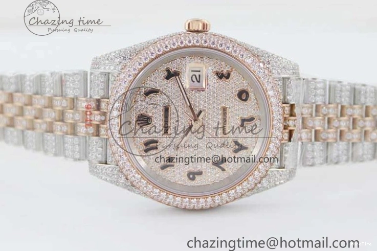 MiroTime 1229 Affordable Datejust 41 SS RG Full Diamonds TWF 1:1 Best Edition Arabic Markers Dial on Jubilee Bracelet A 2385